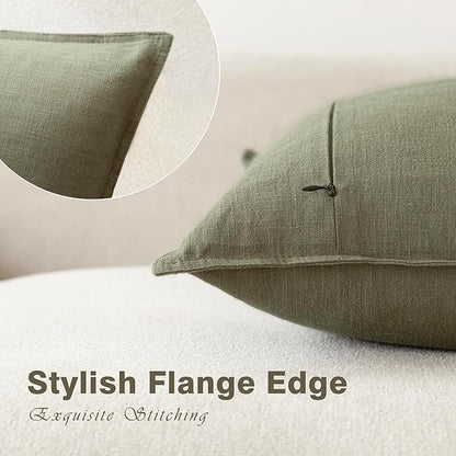 Foindtower Pack of 2, Decorative Linen Soild Throw Pillow Covers Soft Accent Cushion Case Farmhouse Neutral Pillowcase for Chair Couch Sofa Bedroom Living Room Home Decor 26x26 Inch Olive Branch Green