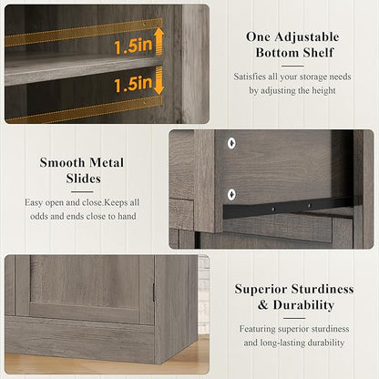 HOSTACK 71“ Tall Kitchen Pantry Storage Cabinet, Modern Kitchen Hutch Bar Cabinet with Microwave Stand, Wood Buffet Sideboard with Hutch, Cupboard with Drawers, Shelves for Dining Room, Ash Gray