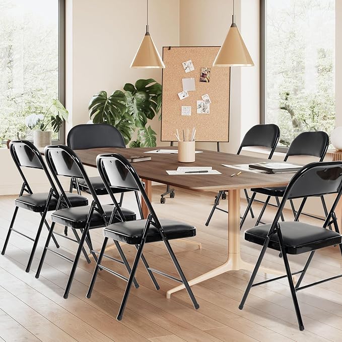 50 Pack Folding Chairs with Padded Seats, Padded Folding Chair with Steel Frame for Events Home Office, Pu Leather Folding Chair Black