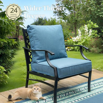 Patio Furniture Set 7 pcs, Outdoor Patio Furniture, 3-Seat Sofa, 2 Single Chairs, 2 Rocking Chairs, 2 Ottomans and 5.75" Extra Thick Cushion, Conversation Set for Deck,Navy Blue