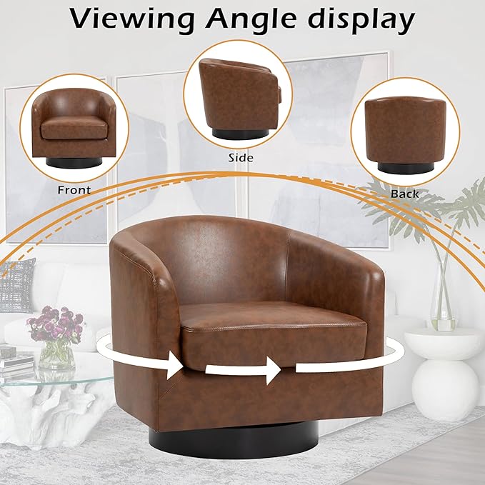 Lumibee Swivel Accent Chairs Set of 2, Faux Leather Swivel Barrel Chairs for Living Room, Modern Comfy Upholstered Round Armchairs Single Sofa Chairs for Bedroom, Club-Coffee
