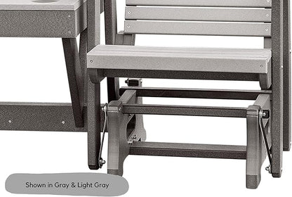 DutchCrafters Modern Horizontal Slat High Back Poly Double Glider Chairs with Center Table Outdoor Patio Furniture (White & Weatherwood)