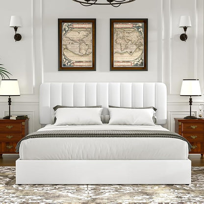 VECELO King Size Upholstered Bed Frame with 4 Drawers and Headboard, Velvet Platform Storage Bedframe, Wooden Slats Support, No Box Spring Needed,Snow-White
