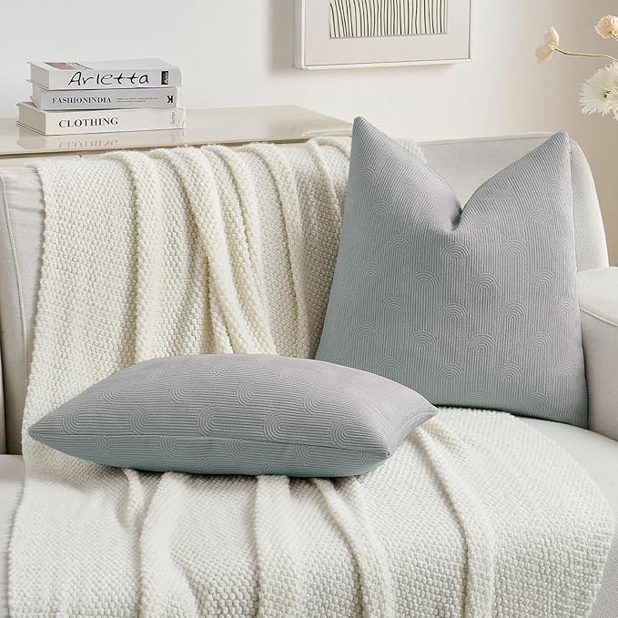 FUTEI Dusty Blue Chenille Decorative Throw Pillow Covers 20x20 Inch Set of 2,Soft Cozy Striped Geometric Patterns Cushion Cases,Modern Home Decor for Couch Bed Living Room