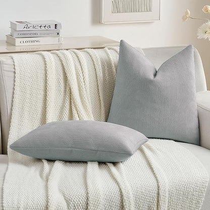 FUTEI Dusty Blue Chenille Decorative Throw Pillow Covers 22x22 Inch Set of 2,Soft Cozy Striped Geometric Patterns Cushion Cases,Modern Home Decor for Couch Bed Living Room