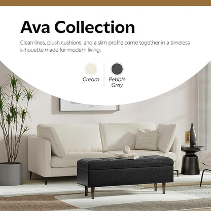 SIMPLIHOME Ava Sofa in 100% Recycled Polyester Tightly Woven Performance Fabric, Cream, 90-inches Wide, Handcrafted Mid-Century Modern Style Sofa for Living Room or Couch for Family Room