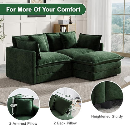 Modular Sectional Sofa, 76.7 Inch L-Shaped Cloud Sofa with Deep Seat Comfortable Chenille Sofa with Cushion Double Sectional Sofa for Living Room Apartment,Evergreen