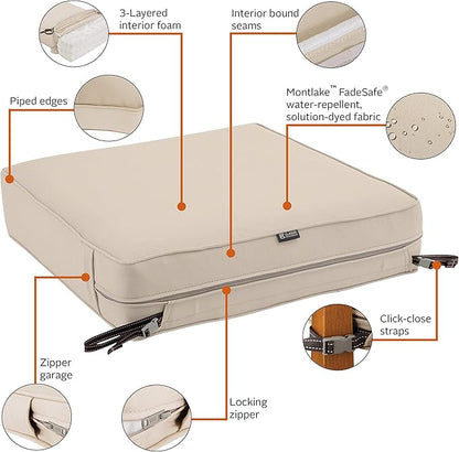 Classic Accessories Montlake Water-Resistant 23 x 25 x 5 Inch Rectangle Outdoor Seat Cushion, Patio Furniture Chair Cushion, Antique Beige, Patio Furniture Cushion Covers