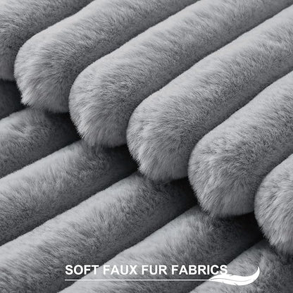 Pallene Faux Fur Plush Throw Pillow Covers 22x22 Set of 2, Luxury Soft Fluffy Striped Decorative Pillow Covers for Sofa, Couch, Living Room, Grey