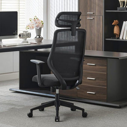 Okeysen Ergonomic Mesh Office Chair, High Back Swivel Computer Chair with 2D Adjustable Headrest, S-Shaped Lumbar Support, and Breathable Padded Seat for Home Office