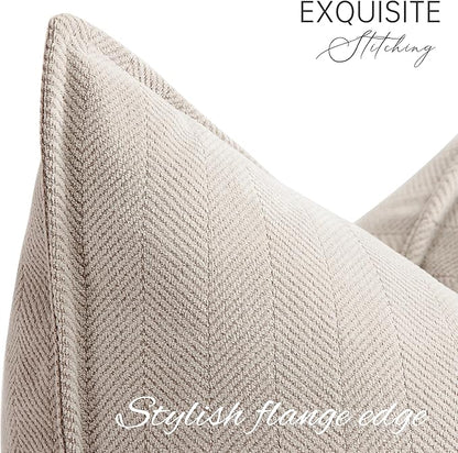 ZWJD Beige Pillow Covers 16x16 Set of 2 Chenille Throw Pillow Covers with Elegant Design Soft and Luxurious Decorative Throw Pillows for Couch, Bed, and Home Decor