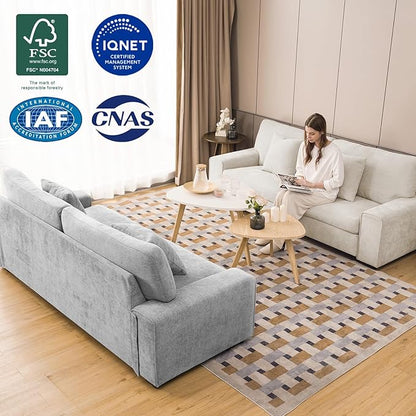 DOPEDIO Modern Loveseat Sofa for Living Room,Chenille Recliner, Removable Cover, Spring Cushions, Solid Wood Frame, Easy Assembly for Small Spaces (71.25inch，Light Gray)