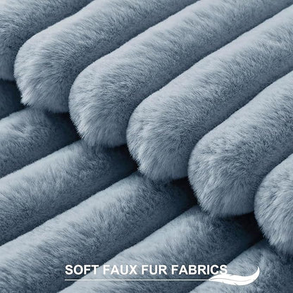Pallene Faux Fur Plush Throw Pillow Covers 20x20 Set of 2, Luxury Soft Fluffy Striped Decorative Pillow Covers for Sofa, Couch, Living Room, Blue Grey