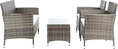 SAFAVIEH Outdoor Collection Bandele Grey Brown/White Cushion 4-Piece Conversation Patio Set PAT7506C