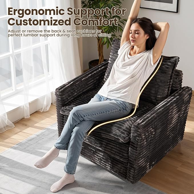 Swivel Accent Chair Set of 2, Modern Sofa Chairs for Living Room, Plush Upholstered Cloud Chair with Double Layer Thick Cushions, Bedroom Reading Nook Armchair, Gray