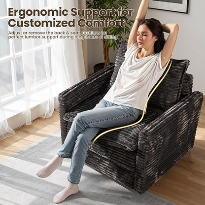 Swivel Accent Chair Set of 2, Modern Sofa Chairs for Living Room, Plush Upholstered Cloud Chair with Double Layer Thick Cushions, Bedroom Reading Nook Armchair, Gray