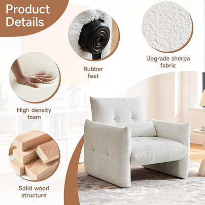 33.9" Accent Chairs, Modern Upgrade Sherpa Fabric Arm Chair Comfy Upholstered Armchair Leisure Single Sofa Chair with a Waist Pillow for Bedroom, Office and Living Room