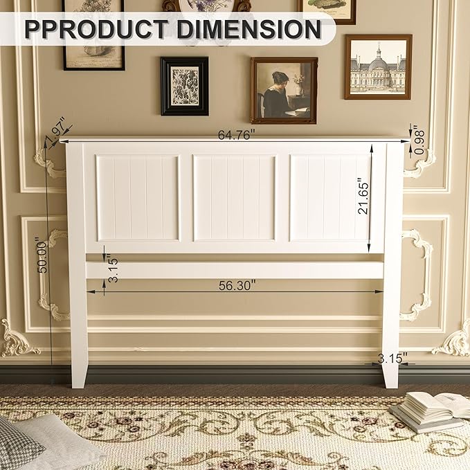 Scurrty Antique Style Wood Headboard Queen Size, Modern Headboard with Vintage Wood Frame, Bedroom Furniture (White)