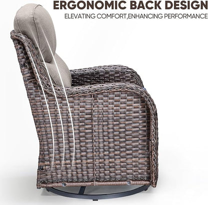 Swivel Patio Chairs Set of 2 with 6" Thick Cushion - Wicker Outdoor Swivel Rocker Patio Chairs, High Back Comfortable Outdoor Glider Chairs 360° Rotation Glider Brown Wicker-Grey Cushion
