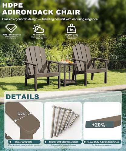 Adirondack Chair Set of 4, All Weather HDPE Fire Pit Chairs, Oversized Plastic Adirondack Chair for Outdoor, Balcony, Deck, Backyard, Patio, Garden, Poolside, Lawn Brown