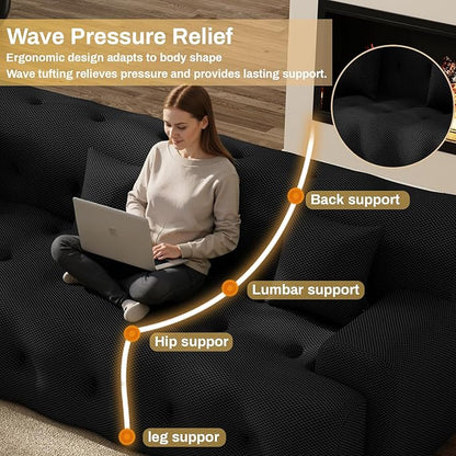 114'' Oversized Sectional Couches for Living Room Boneless Modular Sectional Sofa Plush Cloud Modular Couch Modern Sectionals with Deep Seat, No Assembly Required, 3 Seater, Black