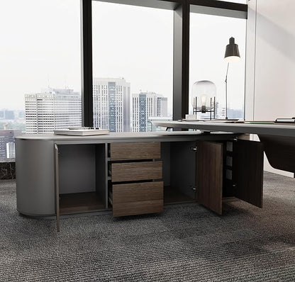 SAINTCY Large Executive Office Desk with File Cabinet, 94.5 Inch Sit & Stand L Shaped Executive Desk, Adjustable Luxury Office Desks for Boss, Business Owners, Managers and Supervisors Return Right