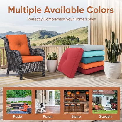 8-Piece Outdoor Patio Cushion Set - Fade & Water Resistant with Removable Olefin Cover, 22x24x4 Inch Memory Foam Cushions for Wicker Sectional Sofa – Orange/Buckle