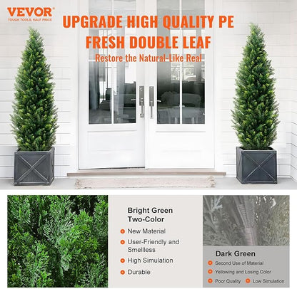 VEVOR Artificial Topiary Cedar Tree, 60 inch Tall (2 Pieces), with Extra Leaves & Pot Faux Evergreen Fake Pine Cypress Trees Plant, UV Rated Artificial Greenery Set for Home Decor Indoor/Outdoor