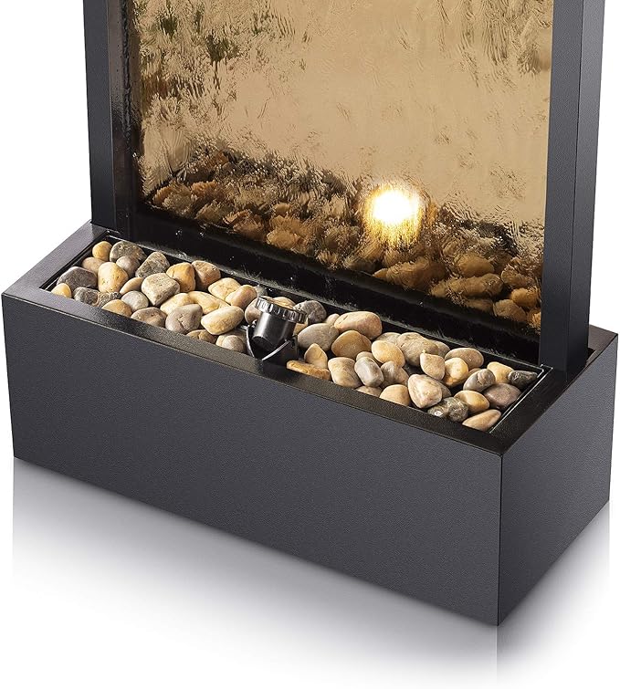 Alpine Corporation | 72"H Indoor/Outdoor Mirror Waterfall Floor Fountain — LED Lights & River Stones — Elegant Bronze Finish for Home, Office, Patio & Entryway Décor