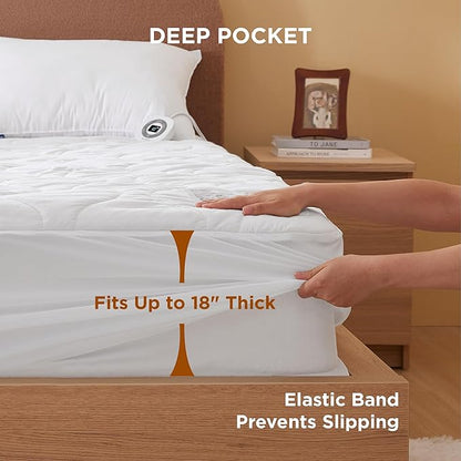 Bedsure Waterproof Heated Mattress Pad Twin - Cotton Bed Warmer with Memory & Preheat Functions, 10 Heat Settings & 12 Hour Shut Off, Single Controller, Electric Mattress Pad Twin, 39"x75"