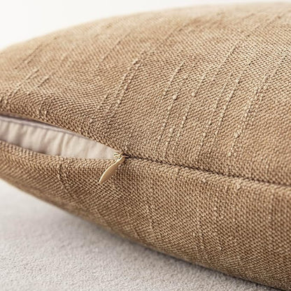Foindtower Pack of 2 Textured Chenille Throw Decorative Pillow Covers Square Accent Solid Cushion Cover Neutral Farmhouse Pillow Case for Couch Sofa Bedroom Living Room 16x16 Inch,Taupe Khaki Camel