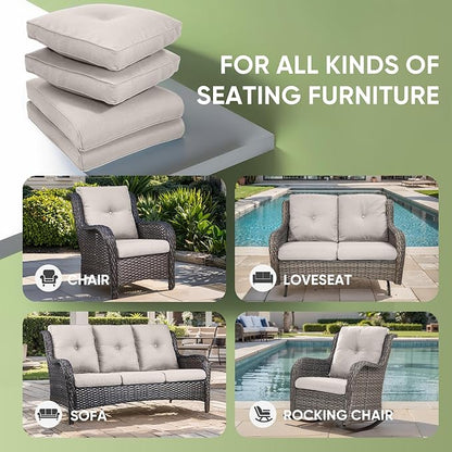 Outdoor Chair Cushion Set of 3, Waterproof Outdoor Seat Cushions 25x22, Patio Chair Cushions for Outdoor Furniture, Couch Cushion Replacement, Include 3 Back & 3 Seat Cushions, Button/Beige