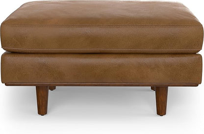 SIMPLIHOME Morrison Mid-Century Modern 89 inch Wide Sofa with Ottoman Set in Caramel Brown Genuine Leather for the Living Room and Family Room