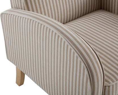 Striped Accent Chair for Living Room Set of 2, Farmhouse Linen Upholstered Striped Arm Chair Seat Reading Chairs Bedroom Side Seating for Home Office, Beige with Stripe