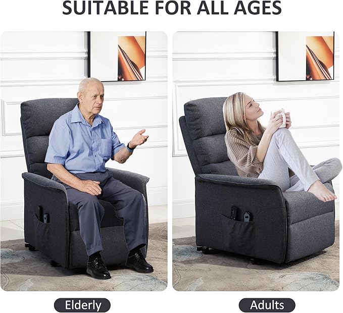 HOMCOM Power Lift Recliner Chair for Elderly, Easy Assembly, Fabric Lift Chair for Adults, Recliner Sofa with Remote Control, Side Pockets for Living Room, Gray