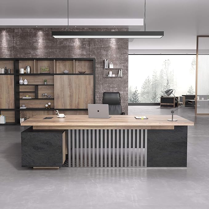 78.7 Inch Large Executive Desk with Drawers Cabinet, L Shaped Office Desk, Computer Desk with Universal Charging Ports and Cable Management for Business Furniture Set Workstation for Home Office