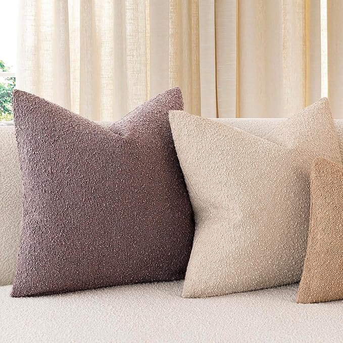 Foindtower Set of 2, Decorative Textured Boucle Throw Pillow Covers Accent Solid Pillow Cases Soft Cozy Couch Cushion Case for Chair Sofa Bedroom Living Room Home Decor 26x26 Inch Dark Purple