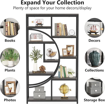 Tribesigns Bookshelf Industrial 5 Tier Etagere Bookcase, Freestanding Tall Bookshelves Display Shelf Storage Organizer with 9-Open Storage Shelf for Living Room, Bedroom, 2 Pack (Gray, 2 Pack)
