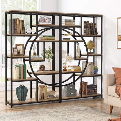 Tribesigns Bookshelf Industrial 5 Tier Etagere Bookcase, Freestanding Tall Bookshelves Display Shelf Storage Organizer with 9-Open Storage Shelf for Living Room, Bedroom (Light Oak, 2 Pack)