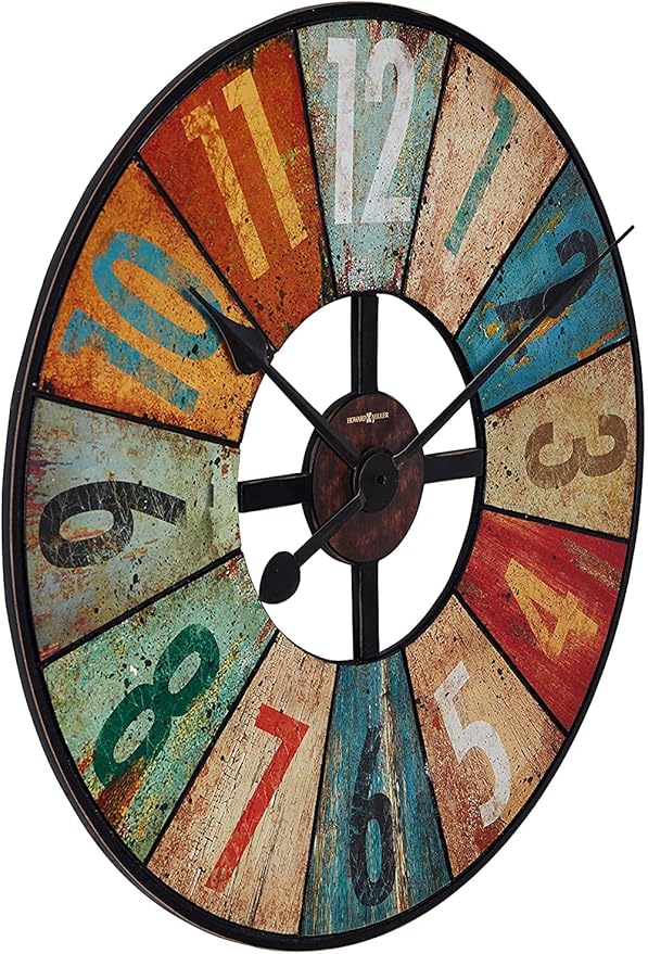 Howard Miller Grange Hall Wall Clock - Oversized Rustic Analog Wall Clock, Aged Background with Multi-Colored, Battery Operated Quartz Movement - Ideal Kitchen, Living Room, Office, and Home Décor