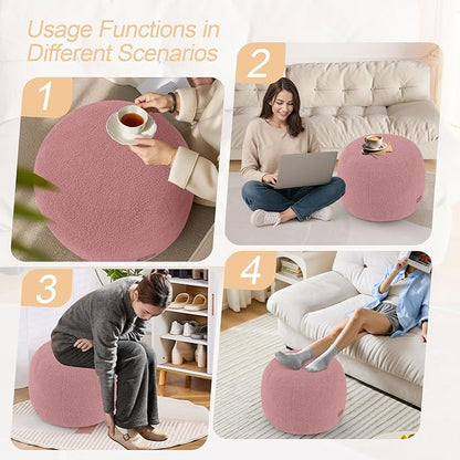 MeMoreCool Stuffed Round Pouf Ottoman Foot Rest, Floor Pouf Foot Stool with Soft Foam Chunk Filling, Small Round Ottoman Footstool Circle Footrest for Living Room, Pink