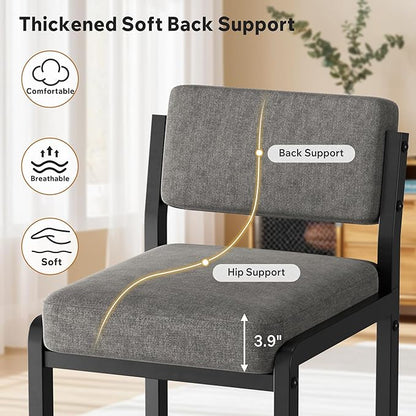 Bar Stools, Fabric Counter Height Bar Stools with High Back and Metal Legs, Upholstered Bar Chairs, 26" Modern Barstools for Kitchen Island, Grey