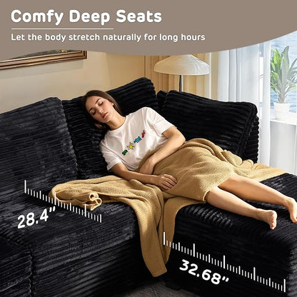 98" Modular Sectional Sofa with Swivel Chairs, Modern Cloud Couch Plush Corduroy 3 Seater Deep Seat Sofas Set & Accent Armchair Set of 2 for Living Room, Black