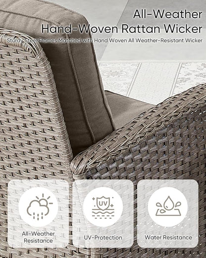 HUMMUH Patio Furniture Wicker Outdoor Furniture Sets High Back Outdoor Glider Bench with Patio Swivel Chairs Patio Conversation Sets for Deck Lawn Porch Balcony Poolside-Grey/Grey