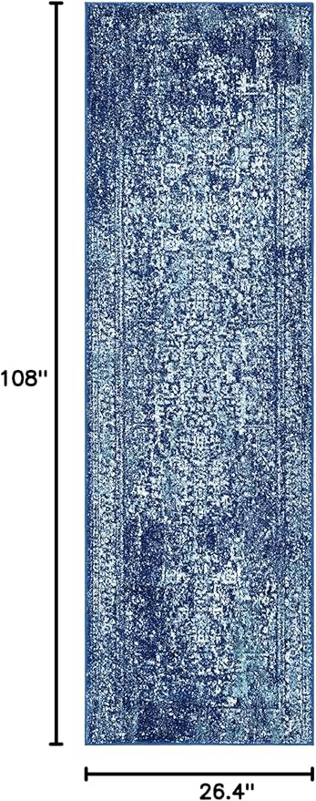 SAFAVIEH Evoke Collection Runner Rug - 2'2" x 9', Navy & Ivory, Distressed Design, Non-Shedding & Easy to Clean, Ideal for Foyer, Bedroom, Kitchen, Hallway (EVK256A)