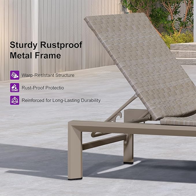PURPLE LEAF Patio Oversized Chaise Lounge Rattan Chair Set of 2 Outdoor Pool Adjustable Recliner Wicker Chairs for Outside Woven Furniture Tanning Poolside Lounger Slate Gray
