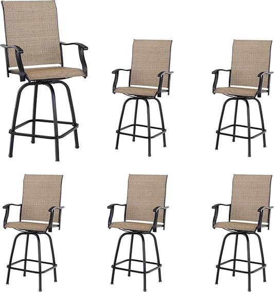 Sophia & William Patio Swivel Bar Stools Set of 6, Bar Height Patio Chair, High Top Patio Chairs, Supports 300 lbs (Brown Fabric)