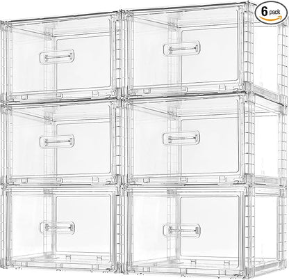 Vtopmart 6 Pack 18QT Clear Stackable Storage Drawers,Easily Assemble Closet Organizers,Plastic Storage Bins for Bathroom,Cabinet,Kitchen Pantry,Under Sink Organization(Medium)