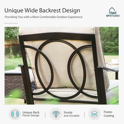 MFSTUDIO 4 Pieces Outdoor Patio Furniture Set, Metal Outdoor Conversation Sofa, Rattan Wicker Patio Sectional Sofa Set with 2 x Rocking Single Sofa, 2 x Ottoman, Beige