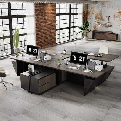 SAINTCY 78.7 Inch Adjustable Executive Desk - Luxury L Shaped Desk with Drawers, Large Table with File Cabinets, Executive Office Desks with LED Light Strip Home Office Desk for Professionals